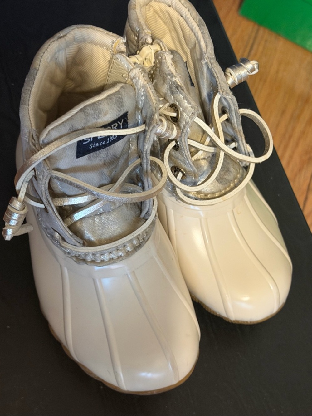 Sperry Kids Cream Duck Boots with Metallic Accents
